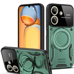 Newface Xiaomi Redmi 13c Kılıf Joy Lens Standlı Kapak - Koyu Yeşil