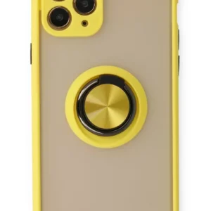 Newface İphone 11 Pro Max Kılıf Montreal Yüzüklü Silikon Kapak - Sarı