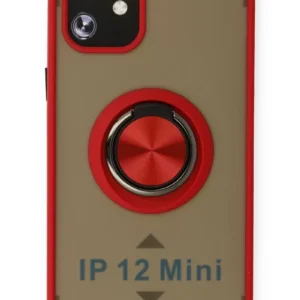 Newface İphone 12 Kılıf Montreal Yüzüklü Silikon Kapak - Kırmızı