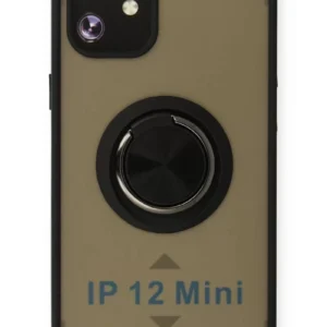 Newface İphone 12 Kılıf Montreal Yüzüklü Silikon Kapak - Siyah