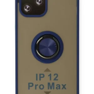 Newface İphone 12 Pro Max Kılıf Montreal Yüzüklü Silikon Kapak - Lacivert