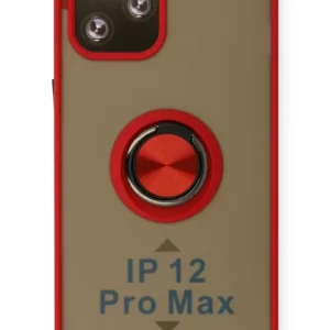 Newface İphone 12 Pro Max Kılıf Montreal Yüzüklü Silikon Kapak - Kırmızı