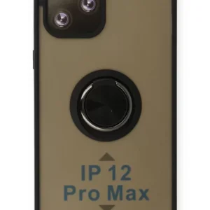 Newface İphone 12 Pro Max Kılıf Montreal Yüzüklü Silikon Kapak - Siyah