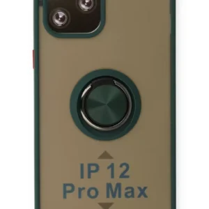 Newface İphone 12 Pro Max Kılıf Montreal Yüzüklü Silikon Kapak - Yeşil