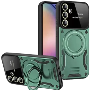 Newface Samsung Galaxy S24 Fe Kılıf Joy Lens Standlı Kapak - Koyu Yeşil