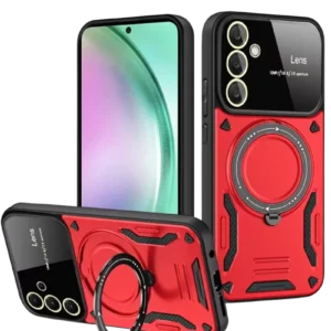 Newface Samsung Galaxy S24 Fe Kılıf Joy Lens Standlı Kapak - Kırmızı