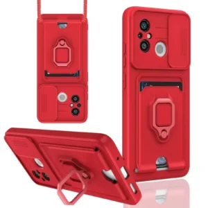 Newface Xiaomi Redmi 12c Kılıf Zuma Kartvizitli Yüzüklü Silikon - Kırmızı