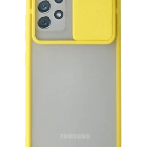 Newface Samsung Galaxy A72 Kılıf Palm Buzlu Kamera Sürgülü Silikon - Sarı