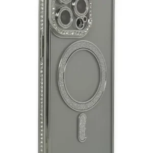 Newface İphone 15 Pro Kılıf Joke Simli Magneticsafe Kılıf - Gri