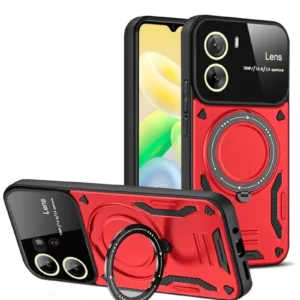 Newface Vivo Y16 Kılıf Joy Lens Standlı Kapak - Kırmızı