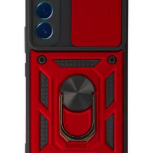 Newface Samsung Galaxy S22 Kılıf Pars Lens Yüzüklü Silikon - Kırmızı