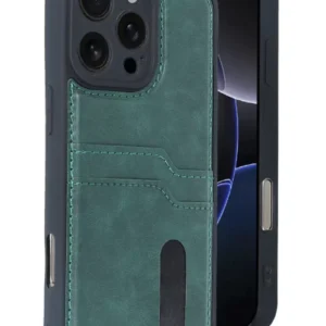 Newface İphone 16 Pro Max Kılıf Sara Kartvizitli Deri Kılıf - Koyu Yeşil