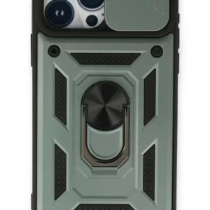 Newface İphone 15 Pro Kılıf Pars Lens Yüzüklü Silikon - Yeşil