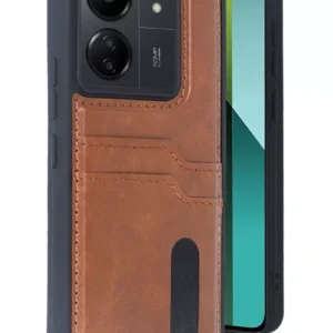 Newface Xiaomi Redmi 13c Kılıf Sara Kartvizitli Deri Kılıf - Taba