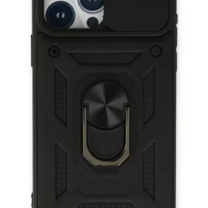 Newface İphone 15 Pro Max Kılıf Pars Lens Yüzüklü Silikon - Siyah