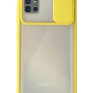 Newface Samsung Galaxy A71 Kılıf Palm Buzlu Kamera Sürgülü Silikon - Sarı