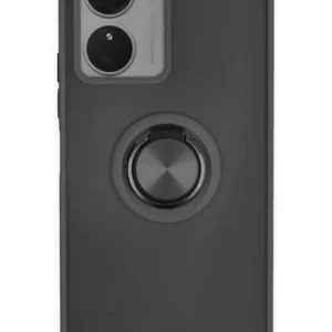 Newface Vivo Y16 Kılıf Montreal Yüzüklü Silikon Kapak - Siyah
