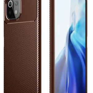 Newface Xiaomi Mi 11 Lite Kılıf Auto Focus Karbon Kapak - Kahverengi