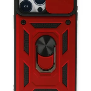 Newface İphone 15 Pro Max Kılıf Pars Lens Yüzüklü Silikon - Kırmızı