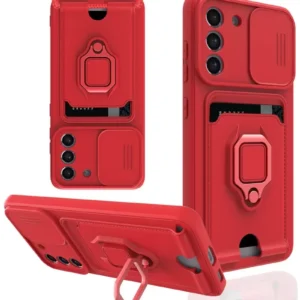 Newface Samsung Galaxy S21 Fe Kılıf Zuma Kartvizitli Yüzüklü Silikon - Kırmızı