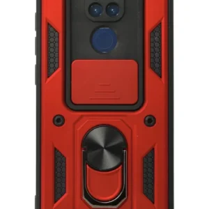 Newface Xiaomi Redmi Note 9 Kılıf Pars Lens Yüzüklü Silikon - Kırmızı