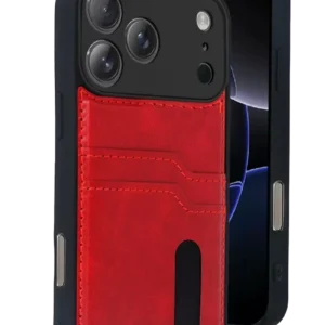 Newface Apple İphone 17 Pro Sara Kartvizitli Deri Kılıf - Kırmızı