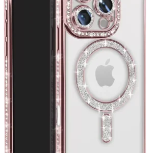 Newface İphone 16 Pro Max Kılıf Joke Simli Magneticsafe Kılıf - Pembe