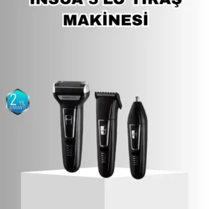 İnsua Erkek Bakım Seti – 3 Başlıklı Şarjlı Tıraş Makinesi, 60 Dakika Kablosuz Kullanım
