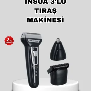 İnsua 3’lü Tıraş Makinesi – 3 Farklı Kesim Başlığı, Güçlü Motor, 60 Dakika Kullanım