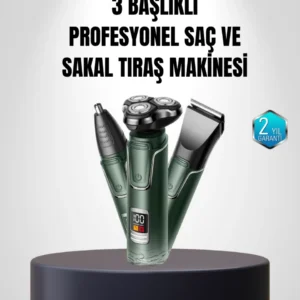3d Akıllı Kesim Teknolojili Şarjlı Tıraş Seti – 3 Başlıklı, Paslanmaz Çelik Bıçaklı