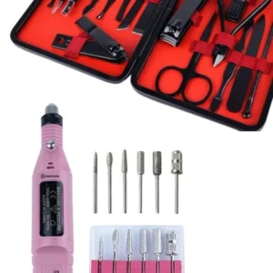 Elektrikli Manikür Pedikür Seti İkili Set 17 Parça Tırnak Bakımı Nasır Temizleme Tırnak Şekillendirme