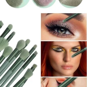 Makyaj Fırça Seti Yeşil 13 Parça Fondöten Fırçası Allık Fırçası Far Fırçası