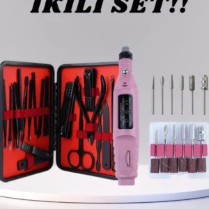 Elektrikli Manikür Pedikür Seti İkili Set 17 Parça Tırnak Bakımı Nasır Temizleme Tırnak Şekillendirme