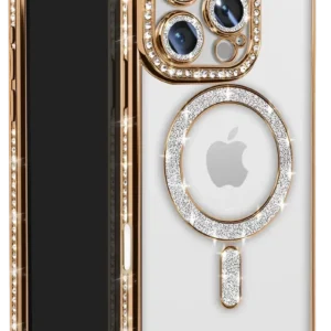 Newface İphone 16 Pro Max Kılıf Joke Simli Magneticsafe Kılıf - Gold