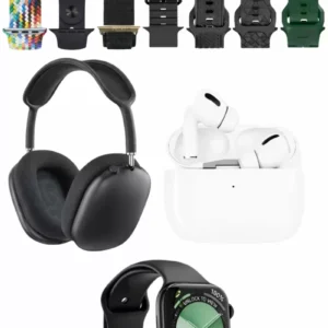 Karler Bass K32 Kombo 7 Adet Kordon Akıllı Saat Airpods Kulaklık Kafa Üstü Kablosuz Kulaklık Set - Siyah