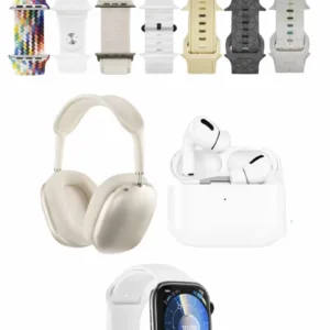 Karler Bass K32 Kombo 7 Adet Kordon Akıllı Saat Airpods Kulaklık Kafa Üstü Kablosuz Kulaklık Set - Beyaz