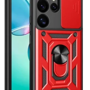 Newface Samsung Galaxy S25 Ultra Kılıf Pars Lens Yüzüklü Silikon - Kırmızı