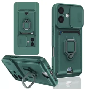 Newface İphone 16 Kılıf Zuma Kartvizitli Yüzüklü Silikon - Yeşil