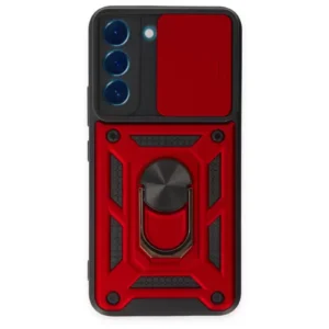 Newface Samsung Galaxy S23 Fe Kılıf Pars Lens Yüzüklü Silikon - Kırmızı