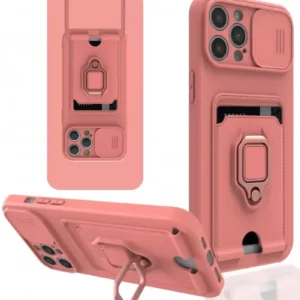 Newface İphone 12 Pro Kılıf Zuma Kartvizitli Yüzüklü Silikon - Pembe