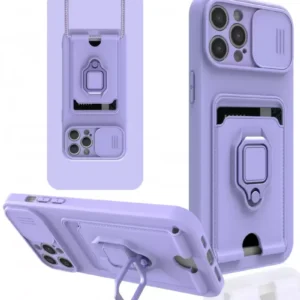 Newface İphone 12 Pro Kılıf Zuma Kartvizitli Yüzüklü Silikon - Lila