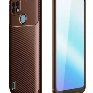 Newface Realme C21 Kılıf Auto Focus Karbon Kapak - Kahverengi