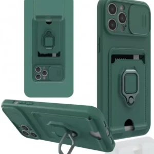 Newface İphone 12 Pro Max Kılıf Zuma Kartvizitli Yüzüklü Silikon - Yeşil