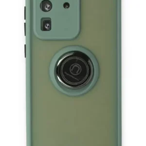 Newface Samsung Galaxy S20 Ultra Kılıf Montreal Yüzüklü Silikon Kapak - Yeşil