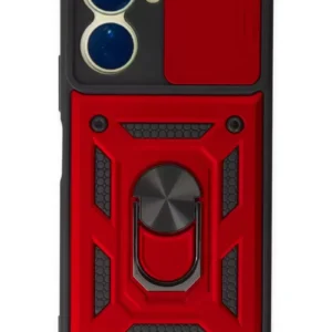 Newface Vivo Y16 Kılıf Pars Lens Yüzüklü Silikon - Kırmızı