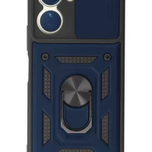 Newface Vivo Y16 Kılıf Pars Lens Yüzüklü Silikon - Lacivert