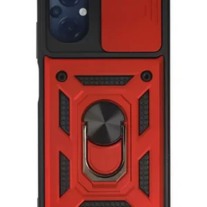 Newface Xiaomi Poco M5 Kılıf Pars Lens Yüzüklü Silikon - Kırmızı