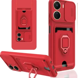 Newface Vivo Y16 Kılıf Zuma Kartvizitli Yüzüklü Silikon - Kırmızı