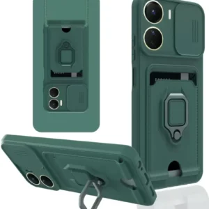 Newface Vivo Y16 Kılıf Zuma Kartvizitli Yüzüklü Silikon - Yeşil