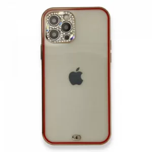 Newface İphone 12 Pro Kılıf Liva Taşlı Silikon - Kırmızı